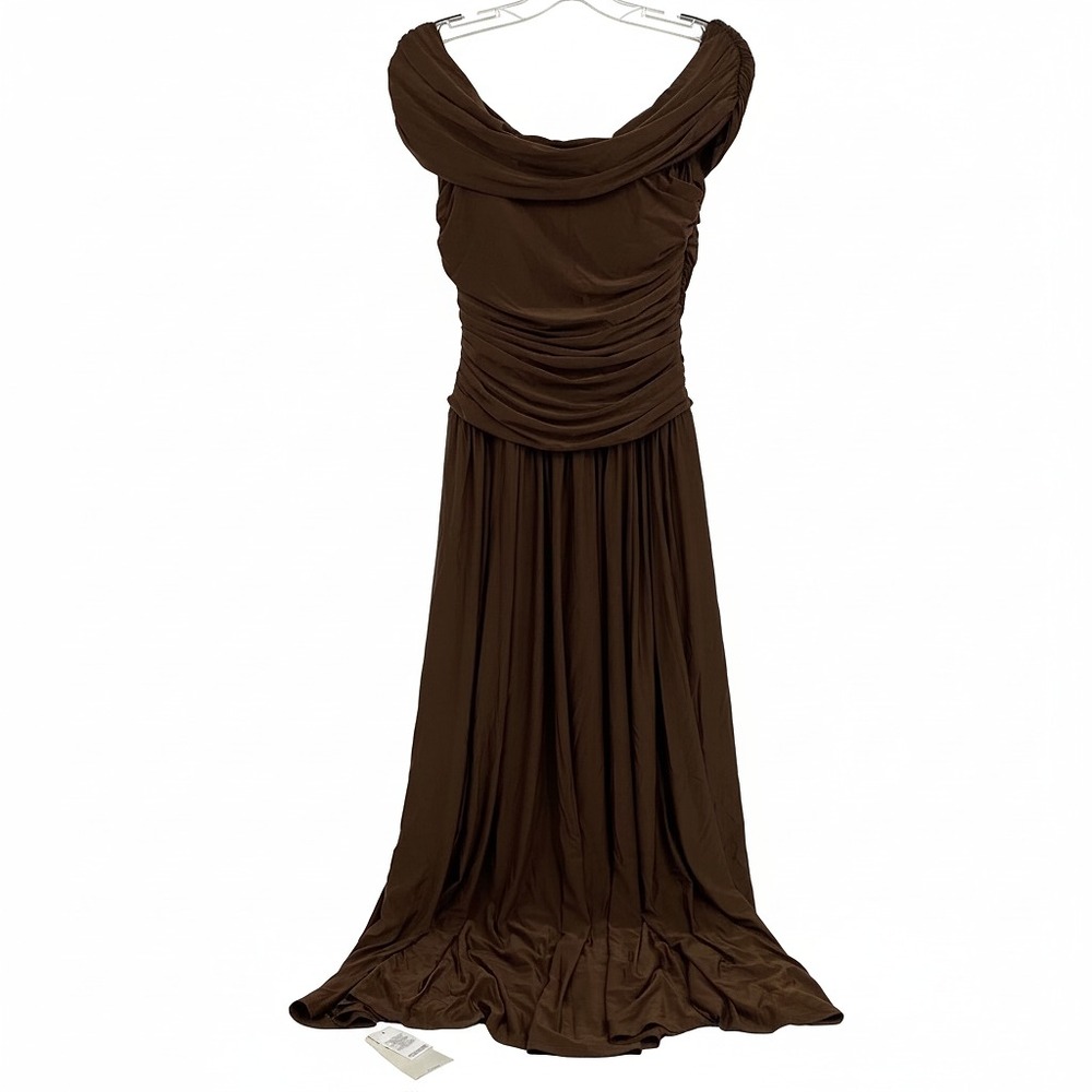 Abercrombie & Fitch Brown Ruched Off-Shoulder Midi Dress SP